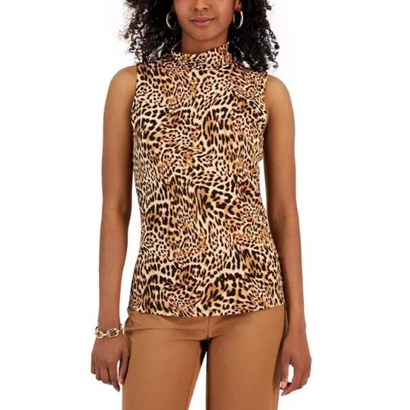 INC International Concepts Women's Animal-Print Mock-Neck Tank Top, XS - Picture 1 of 10